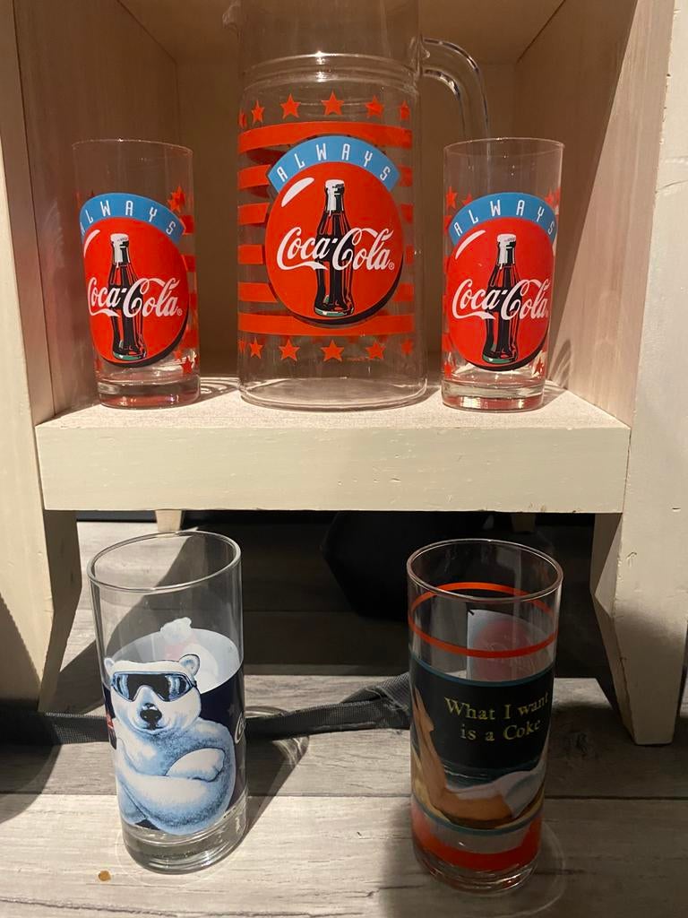 Oude coca cola glazen set, Ophalen of Verzenden, Zo goed als nieuw, Frisdrankglas