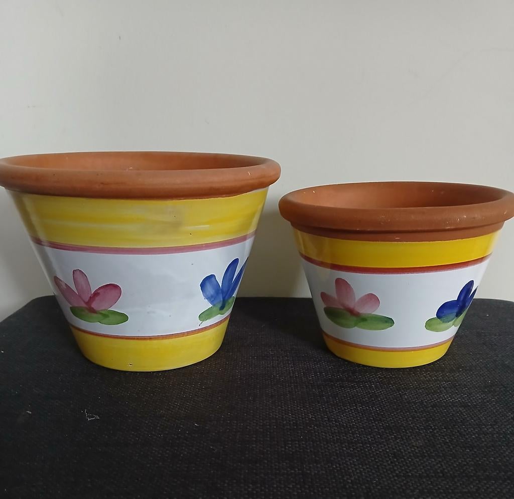 Geglazuurd terracotta bloempotten Italië, Ophalen of Verzenden, Rond, Minder dan 25 cm, Minder dan 40 cm