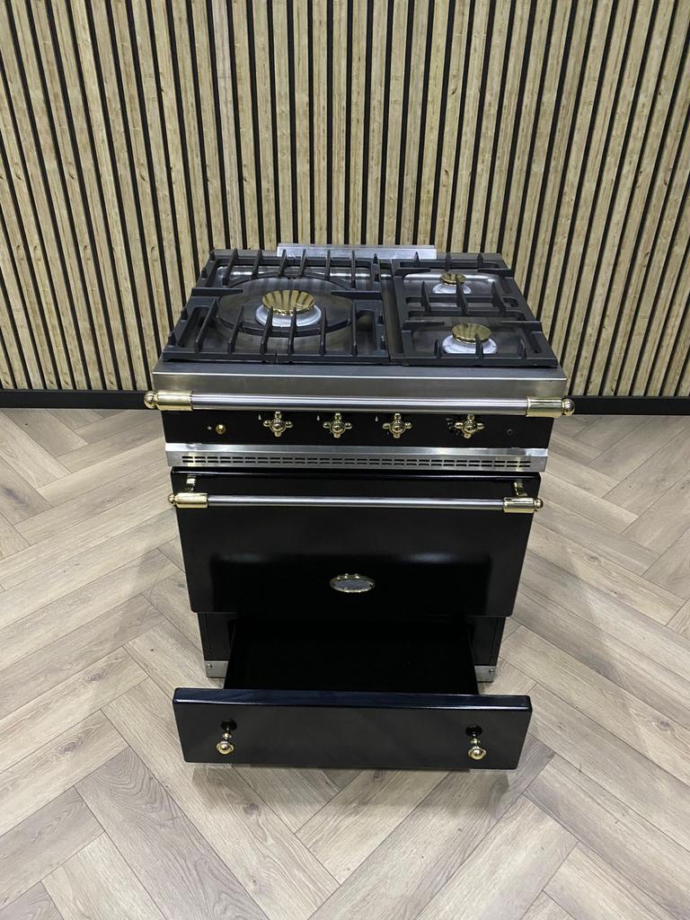 Prachtige Lacanche 70CM Gas Zwart Blinkend Messing + Gasoven, Witgoed en Apparatuur, Fornuizen, 60 cm of meer, Grill, Zo goed als nieuw