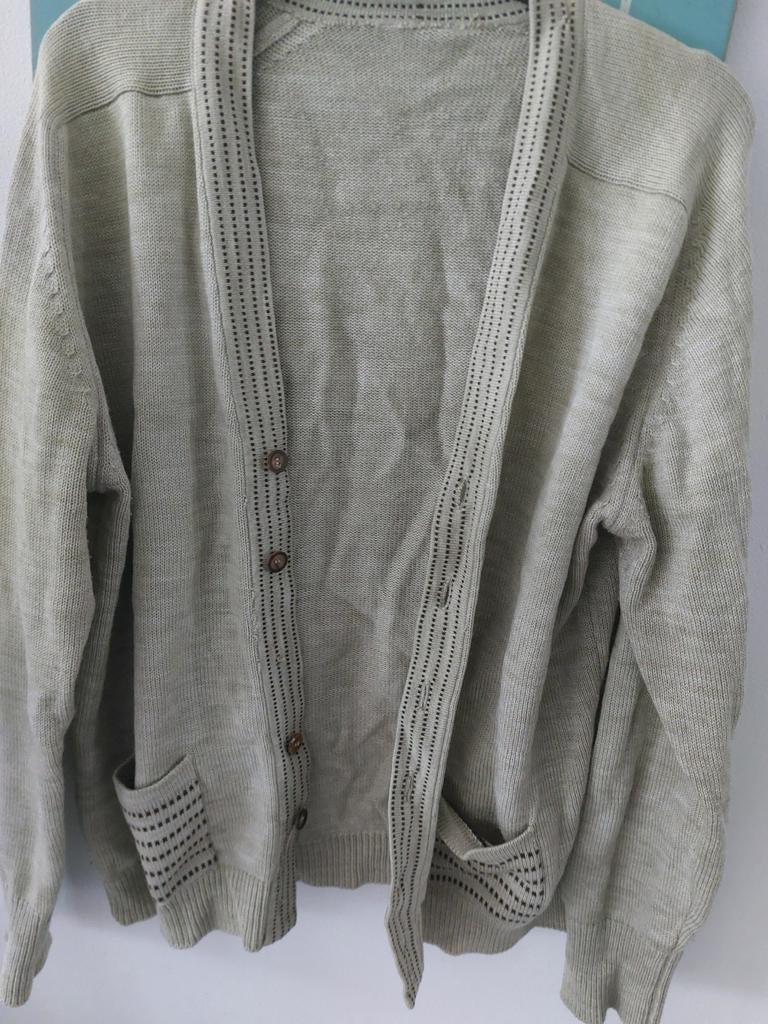 Vintage Retro 90s Gebreid Grandpa Cardigan, Maat 48/50 (M), Vintage, Ophalen of Verzenden, Gedragen