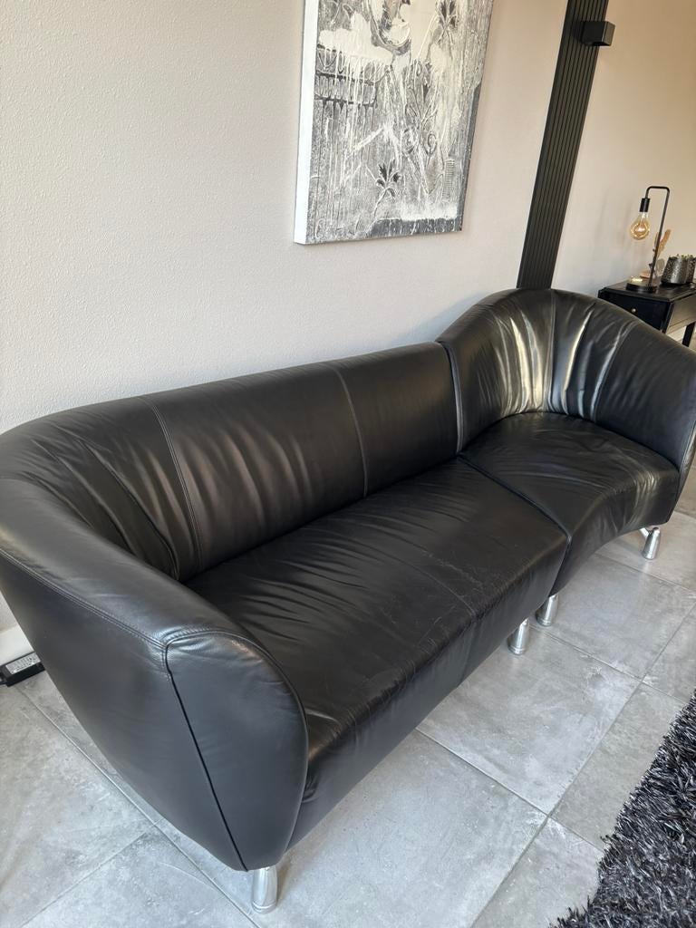 Leolux Pupilla Bank - Zwart Leer - nette staat, Ophalen, 250 tot 300 cm, Gebruikt, Rechte bank