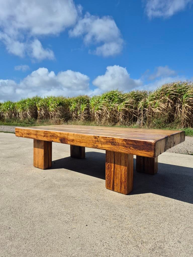 Vintage bielzen salontafel 150cm brutalist eiken 1960s 1970s, Ophalen, Vintage brutalist landelijk, Gebruikt, 100 tot 150 cm