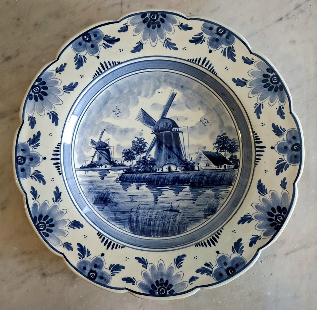 Groot Delfts Blauw Wandbord Molens - 1954 - 32,5 cm, Antiek en Kunst, Antiek | Wandborden en Tegels, Ophalen of Verzenden