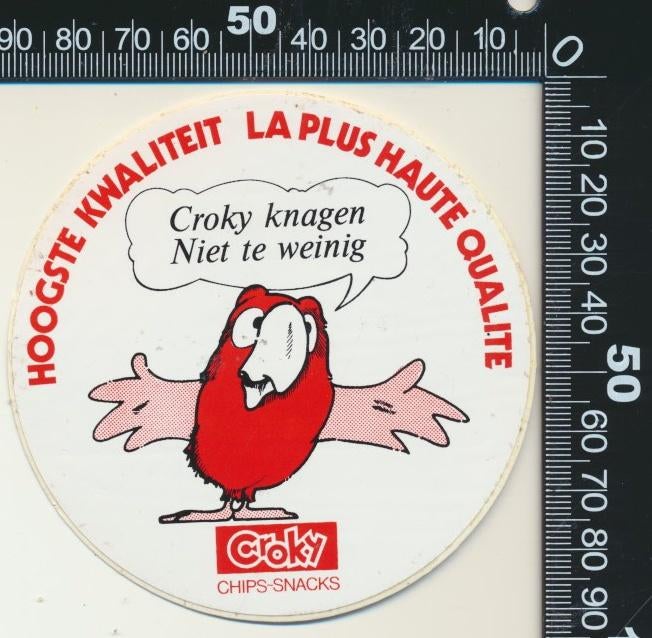 Sticker: Croky - Croky knagen niet te weinig, Verzamelen, Stickers, Zo goed als nieuw, Bedrijf of Vereniging, Ophalen of Verzenden