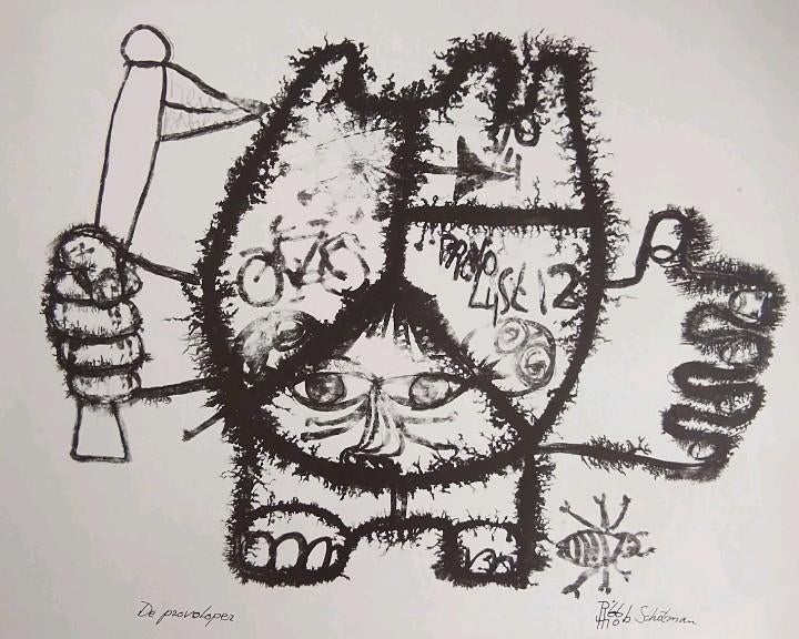 Rob Schotman Provo Lithografie 1966, Antiek en Kunst, Ophalen of Verzenden