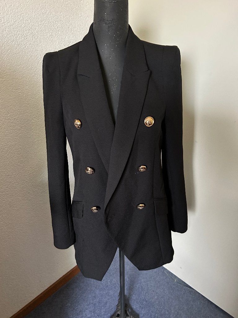 River Island zwarte blazer dubbele knopen goud/zwart mt 38, Maat 38/40 (M), Ophalen of Verzenden, Zo goed als nieuw, Jasje