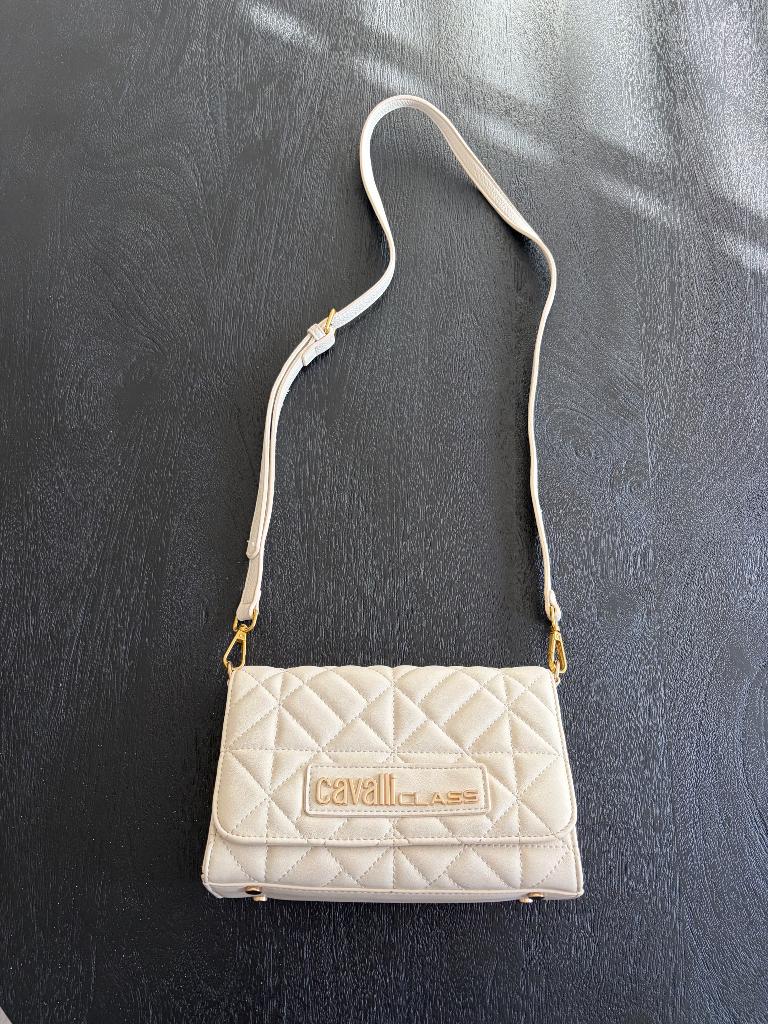 Roberto Cavalli originele crossbodytas in het beige met goud, Sieraden, Tassen en Uiterlijk, Uiterlijk | Parfum, Ophalen of Verzenden