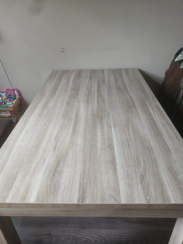 Licht grijs gefineerde eiken eetkamertafel, Huis en Inrichting, Complete inboedels, Ophalen