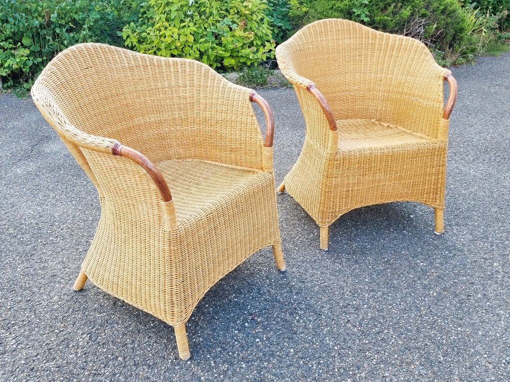 Set van 2 rieten fauteuils vintage rotan stoelen naturel, Ophalen, Gebruikt, Twee, Bruin