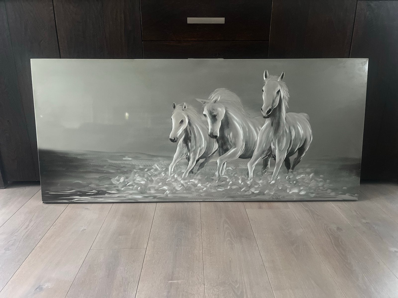 Groot aluminium paardenschilderij 160x70cm, Antiek en Kunst, Kunst | Schilderijen | Klassiek, Ophalen