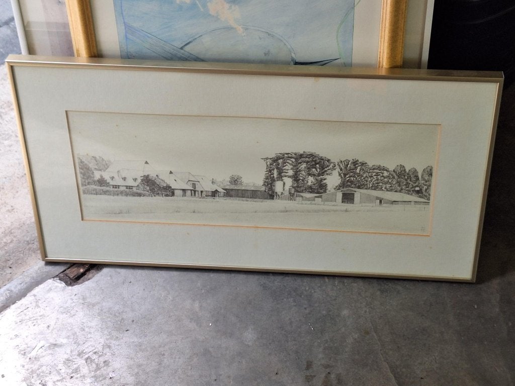Schilderij boerderij zwart + lijst, Antiek en Kunst, Kunst | Schilderijen | Klassiek, Ophalen of Verzenden