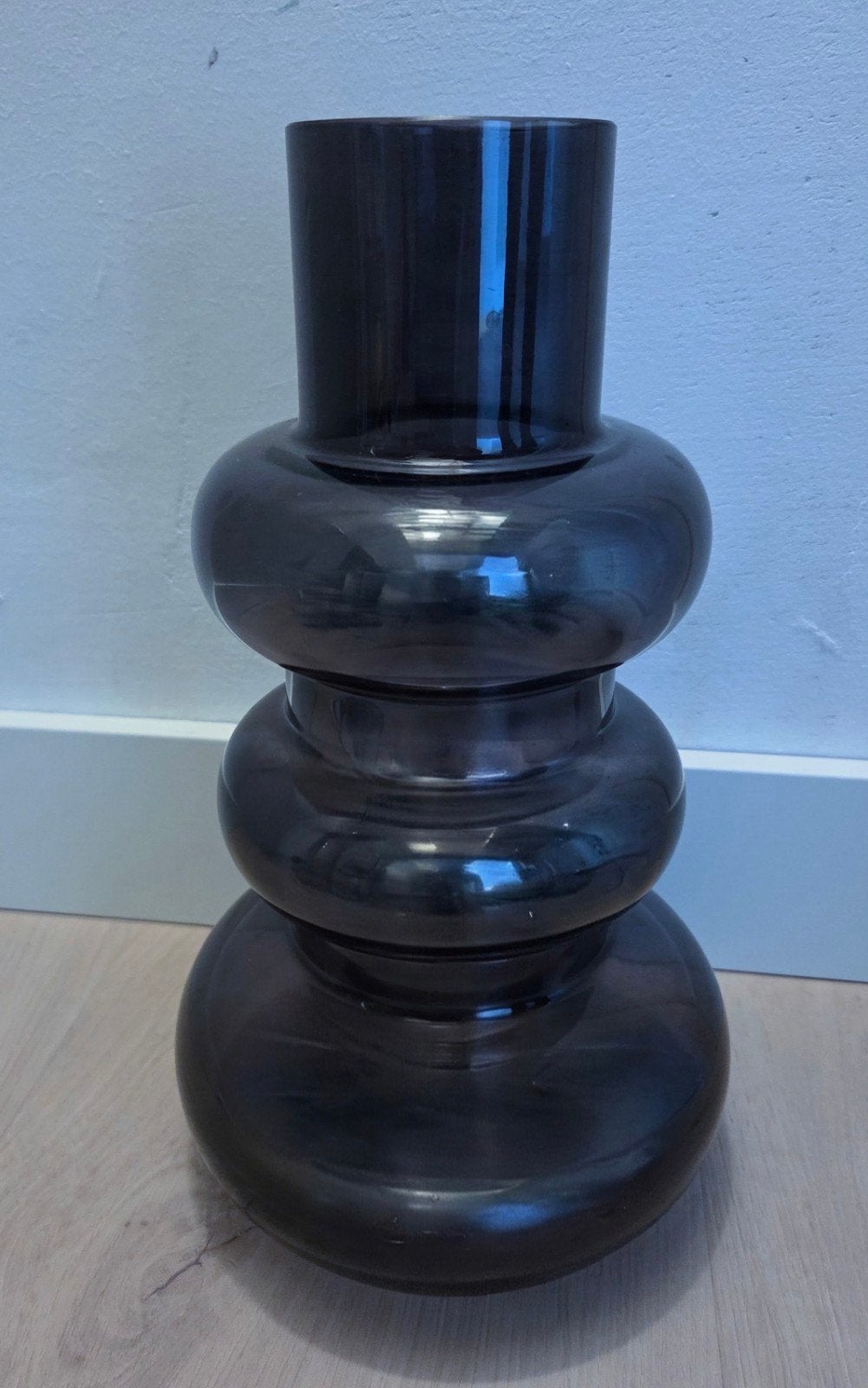 Zwart/grijze glazen vaas, Ophalen, 29 cm, Zwart, Glas