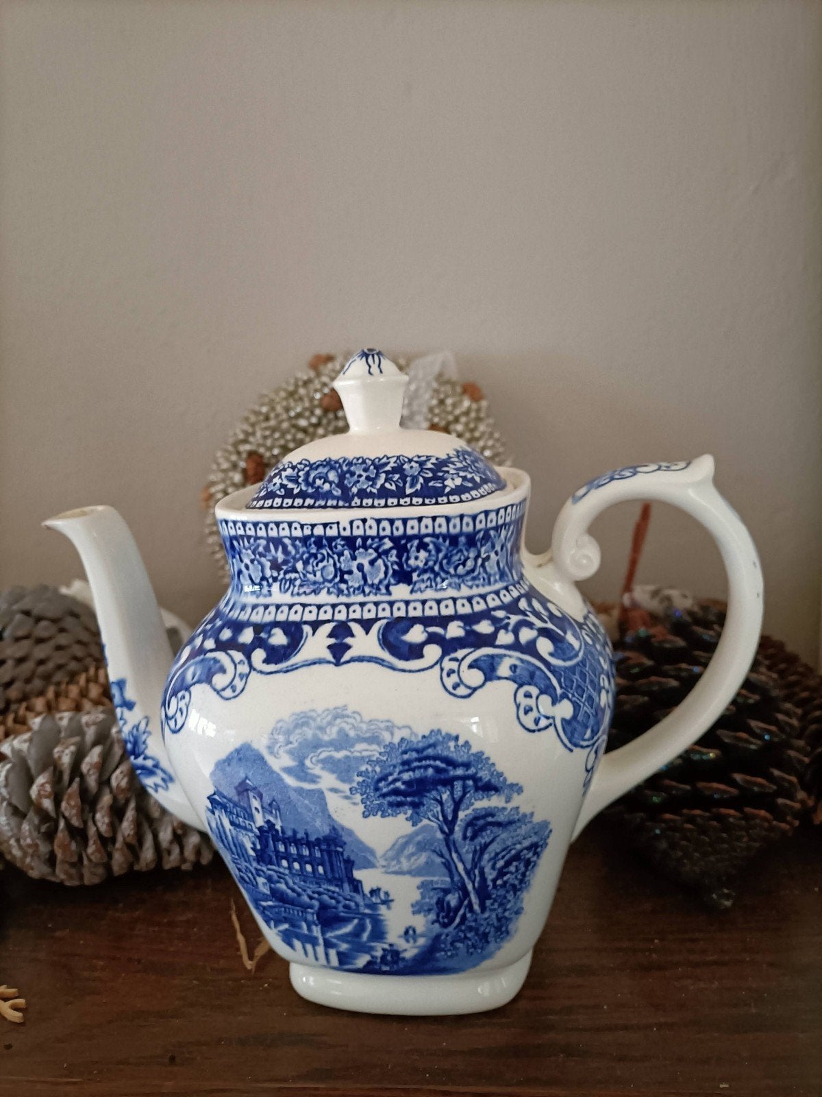 Antiek Regout Castillo Old England blauw koffie pot, Antiek en Kunst, Ophalen of Verzenden