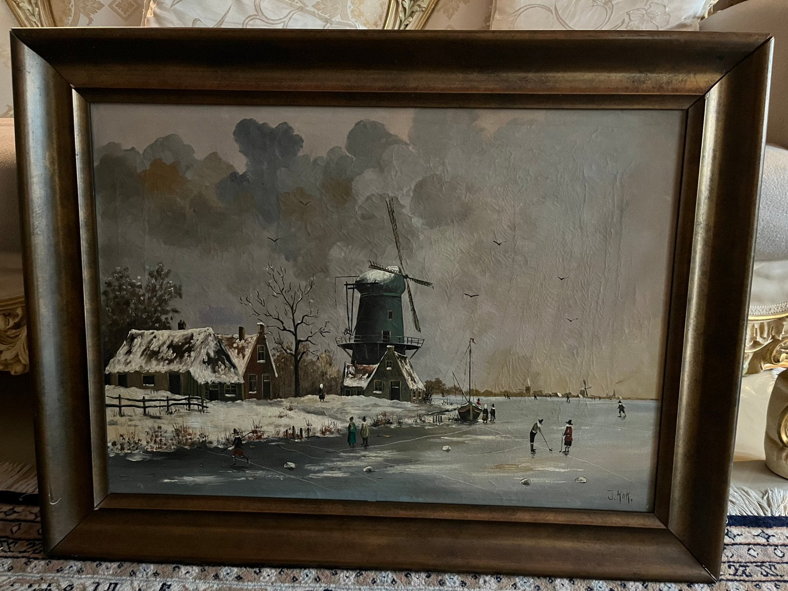 Groot olieverf winterlandschap Jan Kok, Ophalen