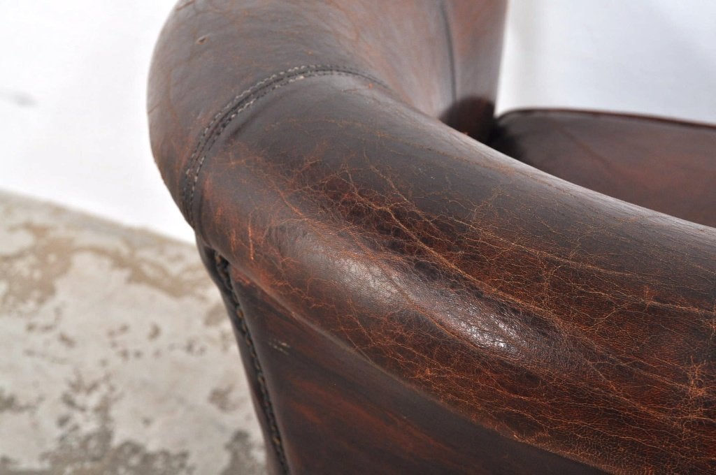 Vintage club chair lederen fauteuil stoel, Ophalen of Verzenden, Gebruikt, Minder dan 75 cm, 75 tot 100 cm