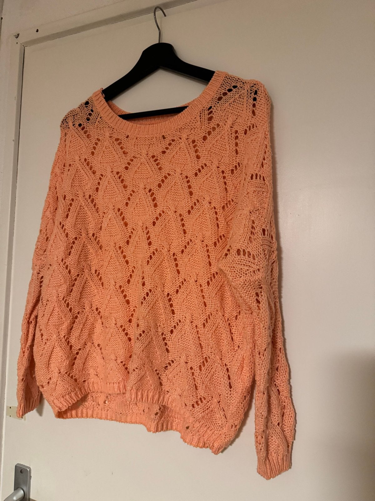 Oranje gebreide trui met open patroon, Kleding | Dames, Truien en Vesten, Ophalen of Verzenden, Zo goed als nieuw, Maat 38/40 (M)