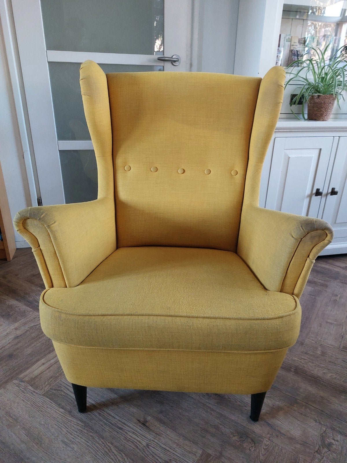 Ikea Strandmon fauteuil geel, Huis en Inrichting, Ophalen, Gebruikt, 75 tot 100 cm, Stof