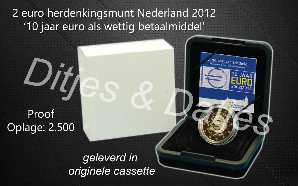 Nederland 2 euro 10 jaar euro als wettig betaalmiddel proof, Postzegels en Munten, Munten | Nederland, Ophalen of Verzenden, Koningin Beatrix