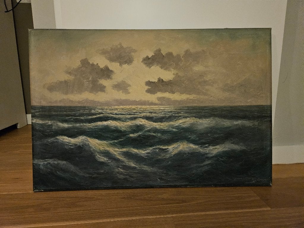 Schilderij met zeezicht, Antiek en Kunst, Kunst | Schilderijen | Klassiek, Ophalen, Maritiem / water, Doek, Realistisch
