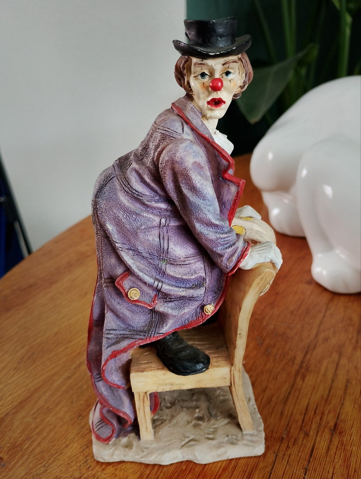 Vintage Clown Beeldje op Stoel, Ophalen of Verzenden, Gebruikt, Mens