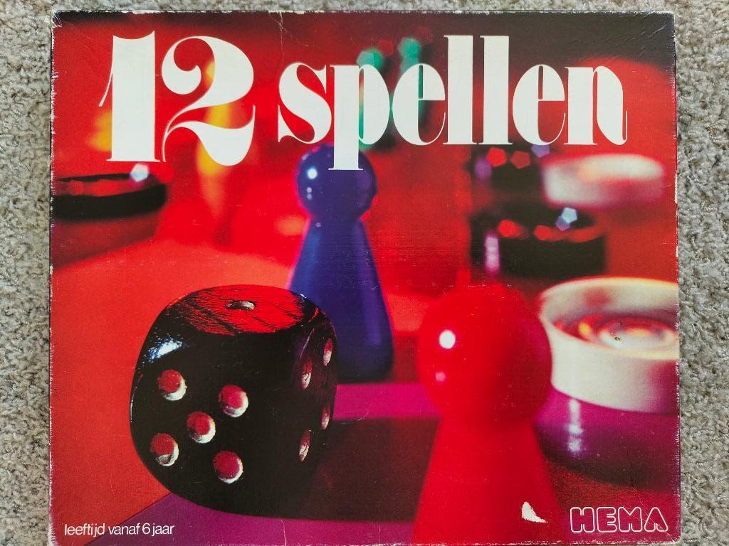 Hema speldoos 12 spellen, Hobby en Vrije tijd, Gezelschapsspellen | Bordspellen, Ophalen of Verzenden, Gebruikt, HEMA