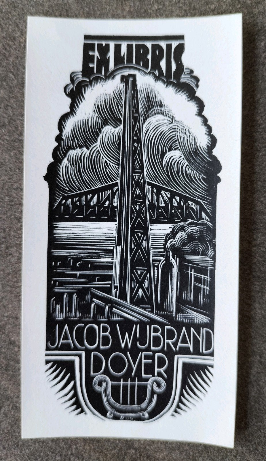 Exlibris Jacob Wijbrand Doyer (Dick van Luijn, 1944) (brug), 10 cm, 5 cm, Origineel, 1900 - 1949