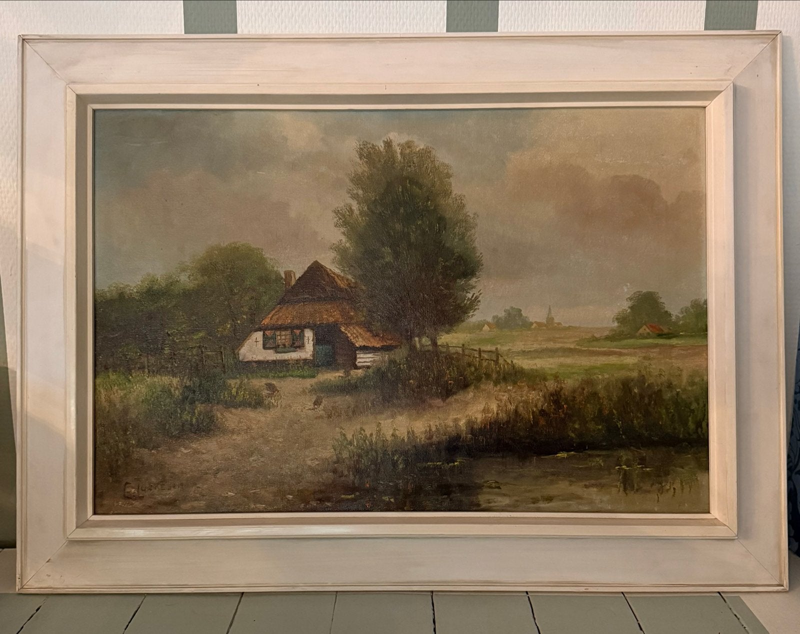 Schilderij van G. Luckesen - Landschap met boerderij, Ophalen, Doek, Realistisch, Gesigneerd