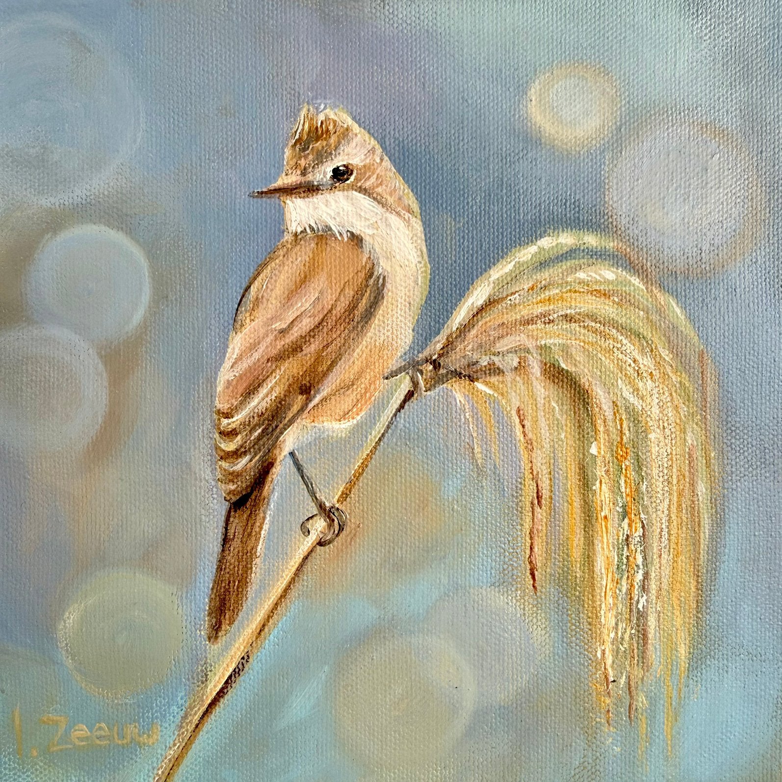 Schilderij karekiet acrylverf op doek, Minder dan 50 cm, Oorspronkelijke maker, Nieuw, Ophalen of Verzenden