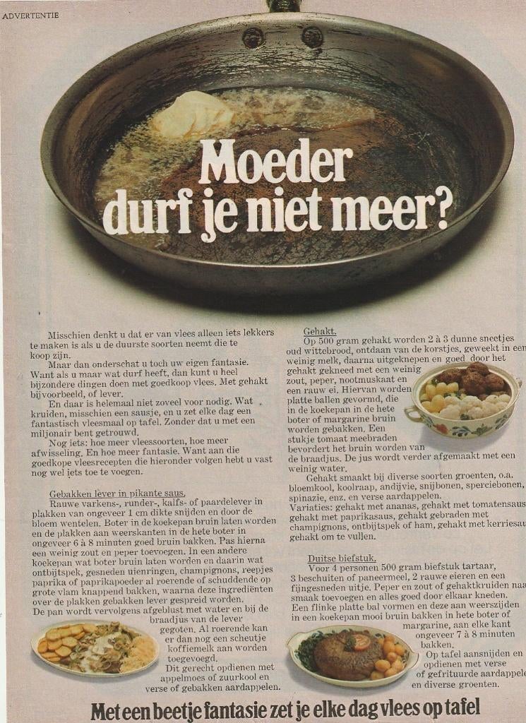Retro reclame 1973 Vlees in Boerenbont ovenschalen, Verzenden, Overige typen