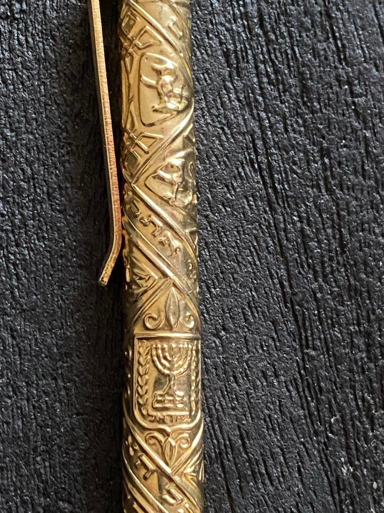 Judaica Vintage Joodse Pen met Menora en Davidster - Israël, Verzamelen, Ophalen of Verzenden, Gebruikt, Balpen, Overige merken
