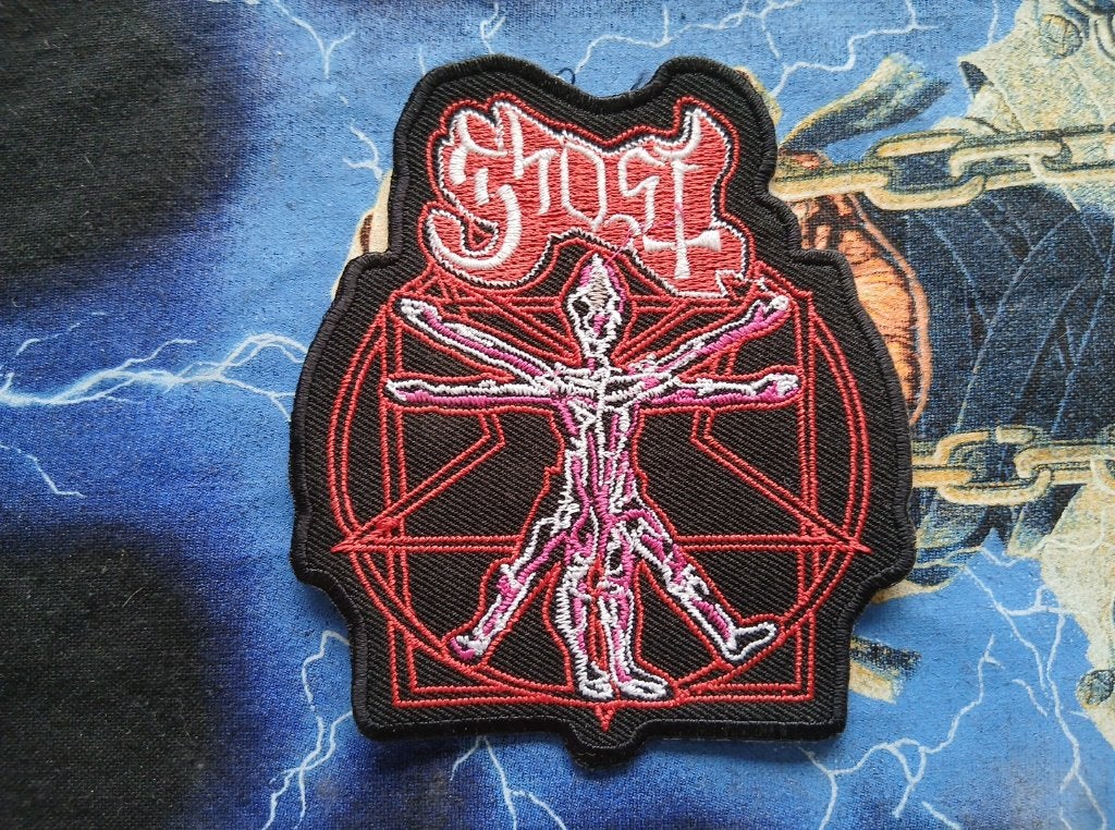 Ghost zeer mooie Vitruvian 9 x 10.5 cm patch g69 metal, Ophalen of Verzenden, Nieuw, Kleding