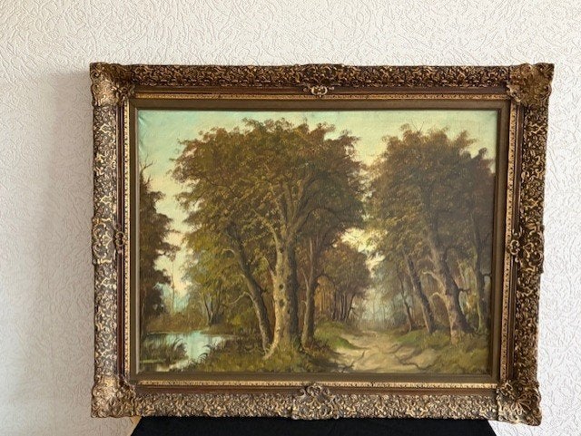 Klassiek schilderij 'bosgezicht', Antiek en Kunst, Kunst | Schilderijen | Klassiek, Ophalen, Doek, Origineel werk, Landschap