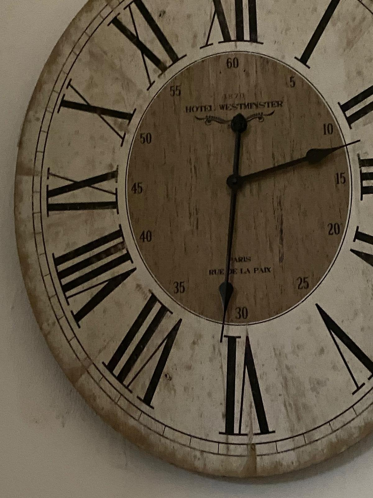 Vintage Wandklok Hotel Westminster Parijs Romeinse Cijfers, Ophalen, Vintage, Analoog, Beige