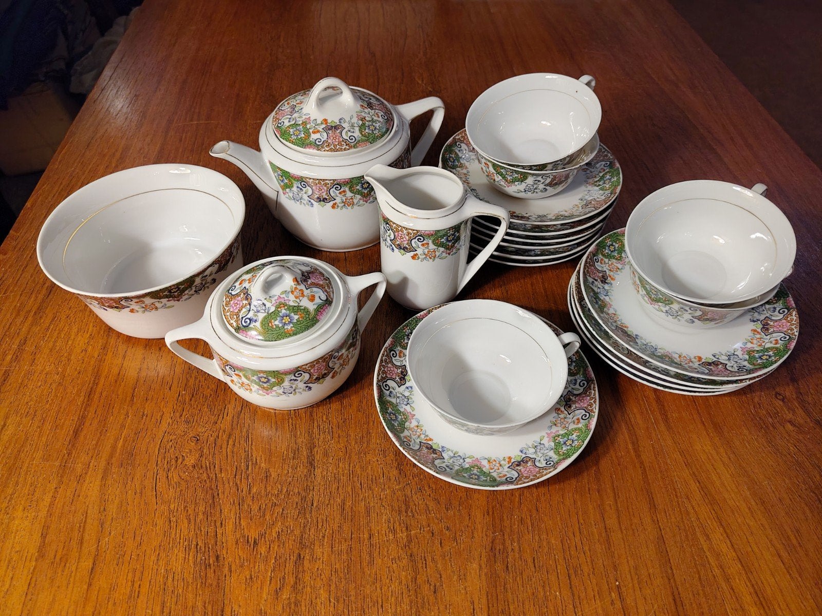 Antiek theeservies porselein Schönwald, art deco, kleurrijk, Ophalen
