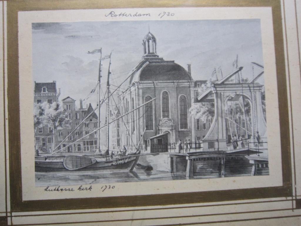 Oude LUTHERSEKERK Rotterdam, Prent zoals in 1730, Gebruikt, Ophalen of Verzenden, Voor 1940, Prent