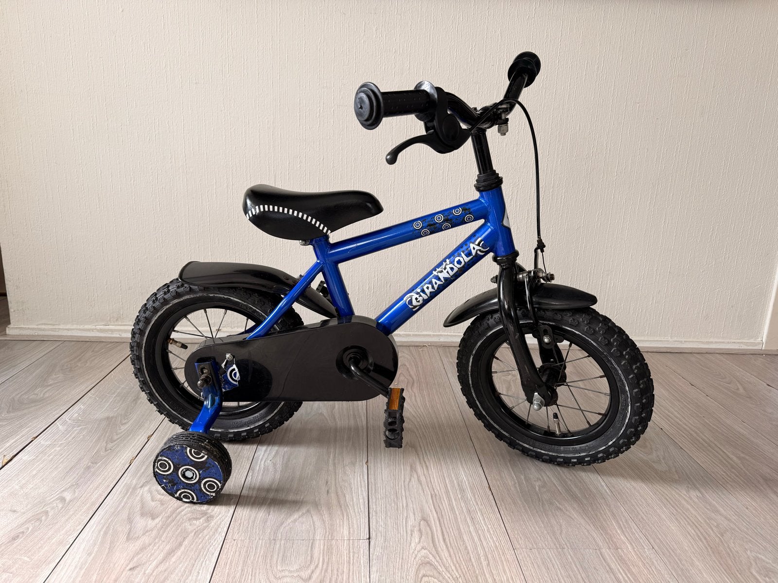 Kinderfiets 12 inch blauw met zijwieltjes, Ophalen, Zijwieltjes, Gebruikt, Velgrem