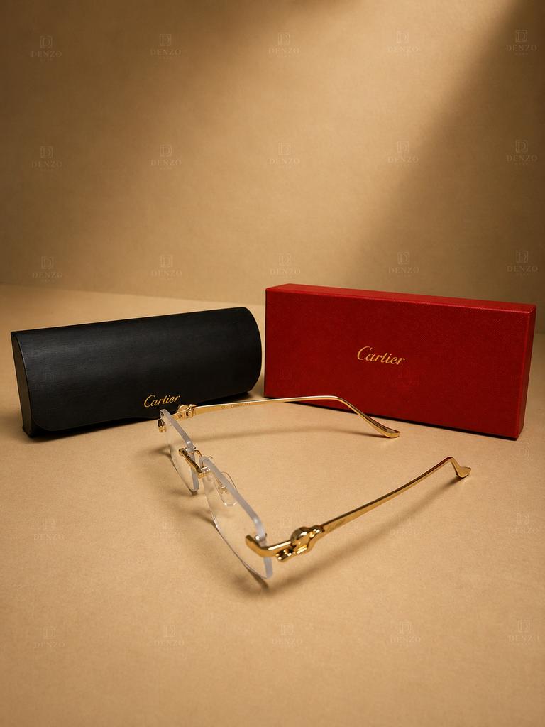 Cartier CT0055 Rimless Luxury Bril Goud Panther Detail, Sieraden, Tassen en Uiterlijk, Zonnebrillen en Brillen | Heren, Ophalen of Verzenden