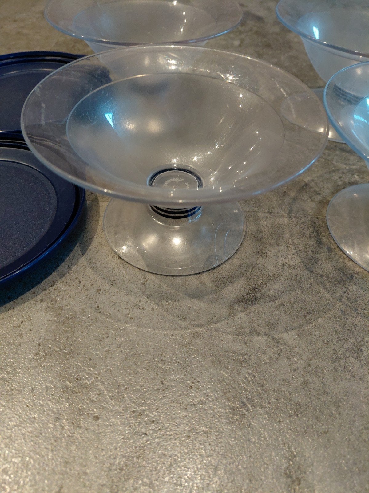 Tupperware ijscoupe set - 4 stuks met deksel, Geschikt voor vriezer, Gebruikt, Blauw, Ophalen of Verzenden
