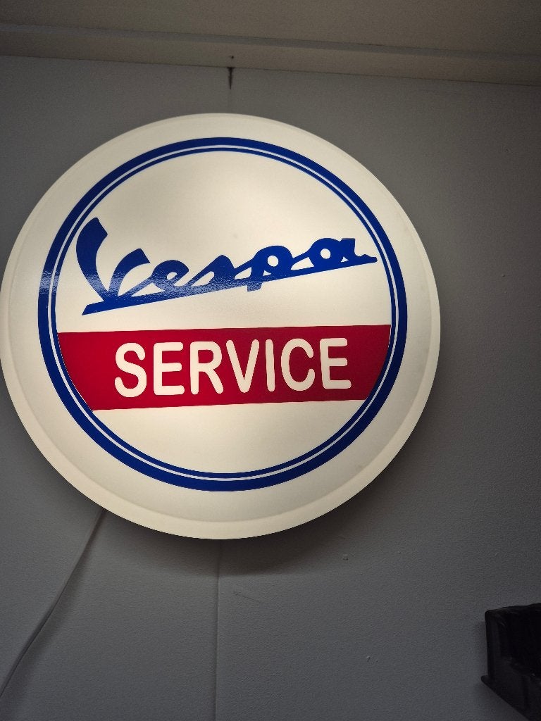 Vintage Vespa Service Lichtbak - Uniek Reclamebord, Ophalen of Verzenden, Gebruikt, Lichtbak of (neon) lamp