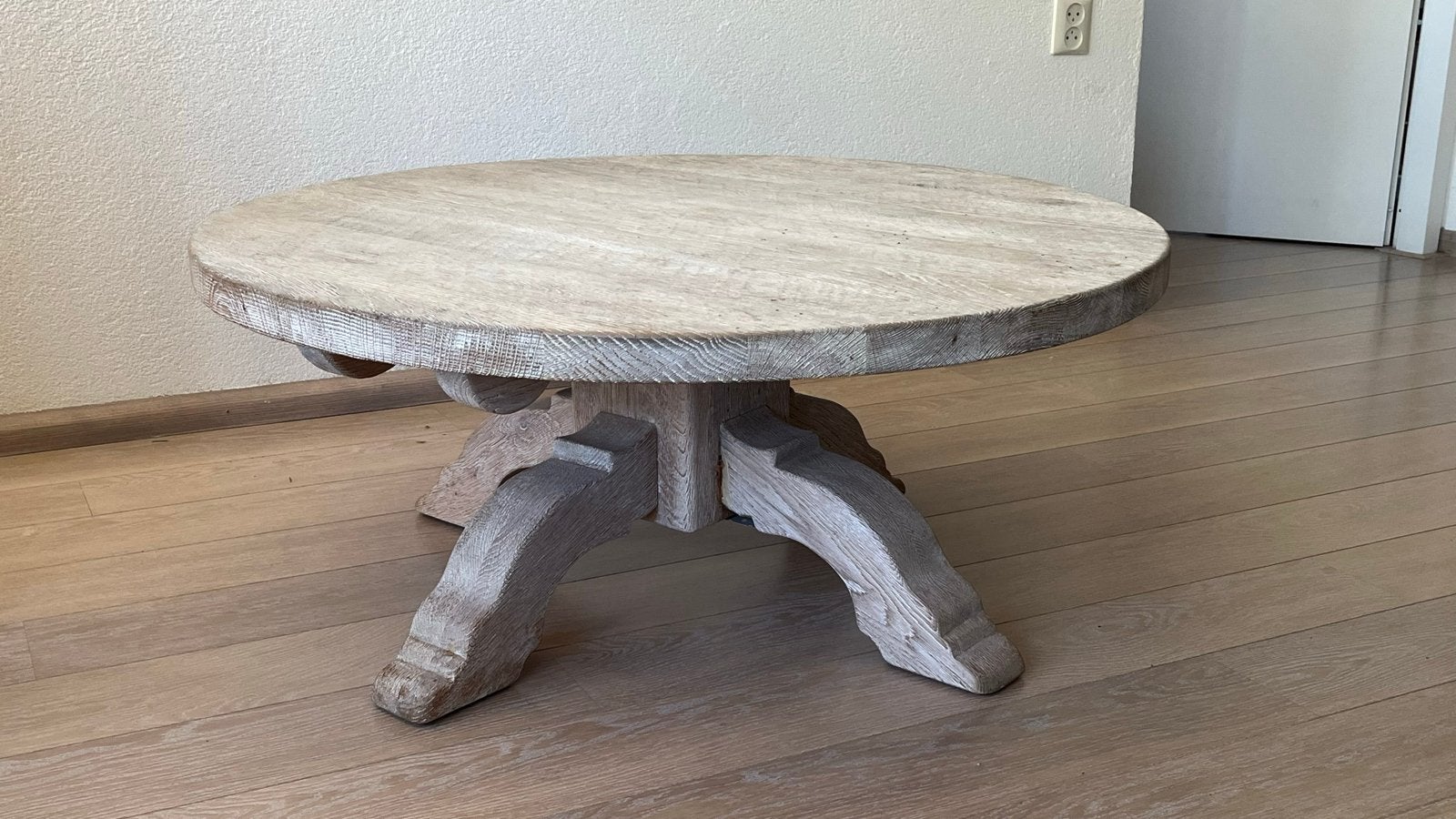Massief houten salontafel en dressoir - Vintage look, Ophalen, Gebruikt, Rond, Overige houtsoorten