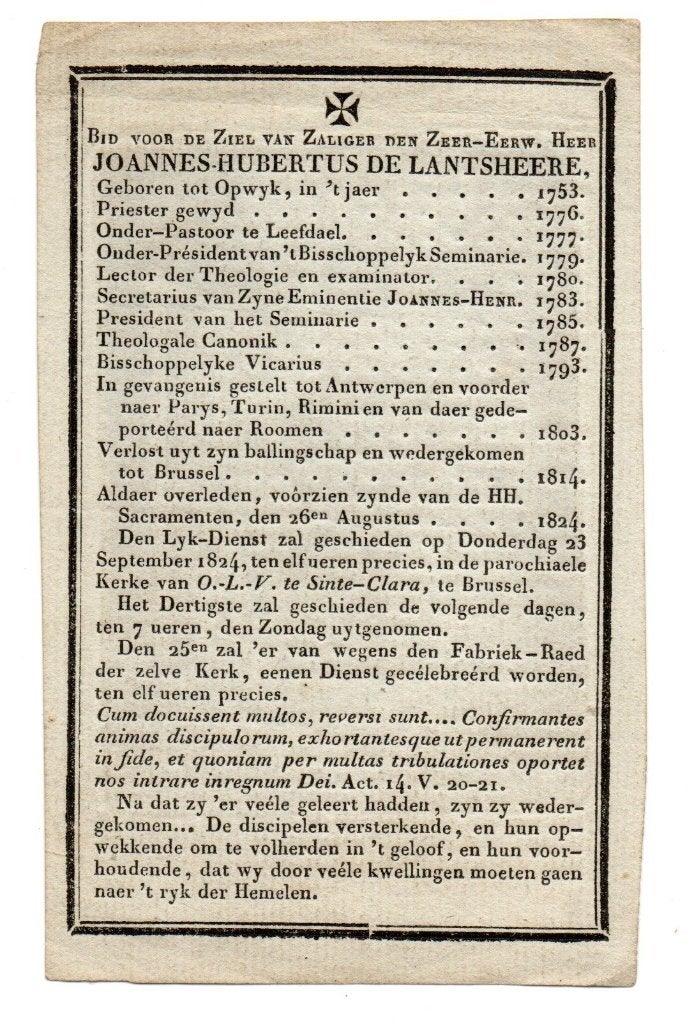 Johannes-Hubertus de Lantsheere : 1753 - 1824, Verzenden