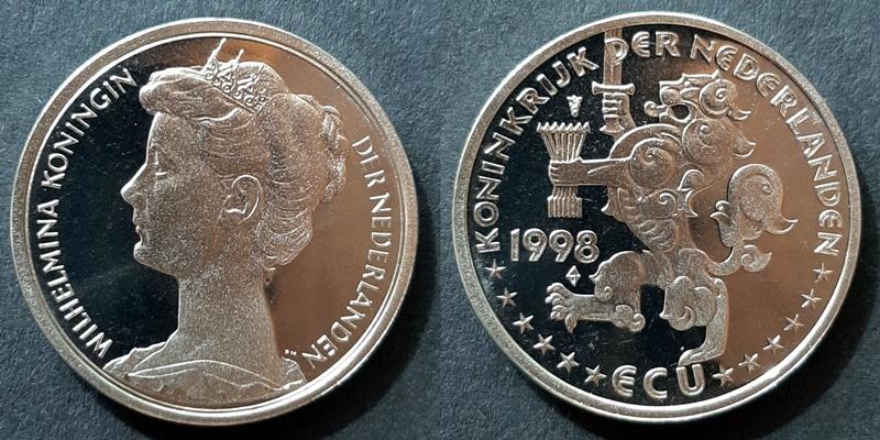 3 Ecu munten 1998, Postzegels en Munten, Penningen en Medailles, Overige materialen, Nederland, Verzenden