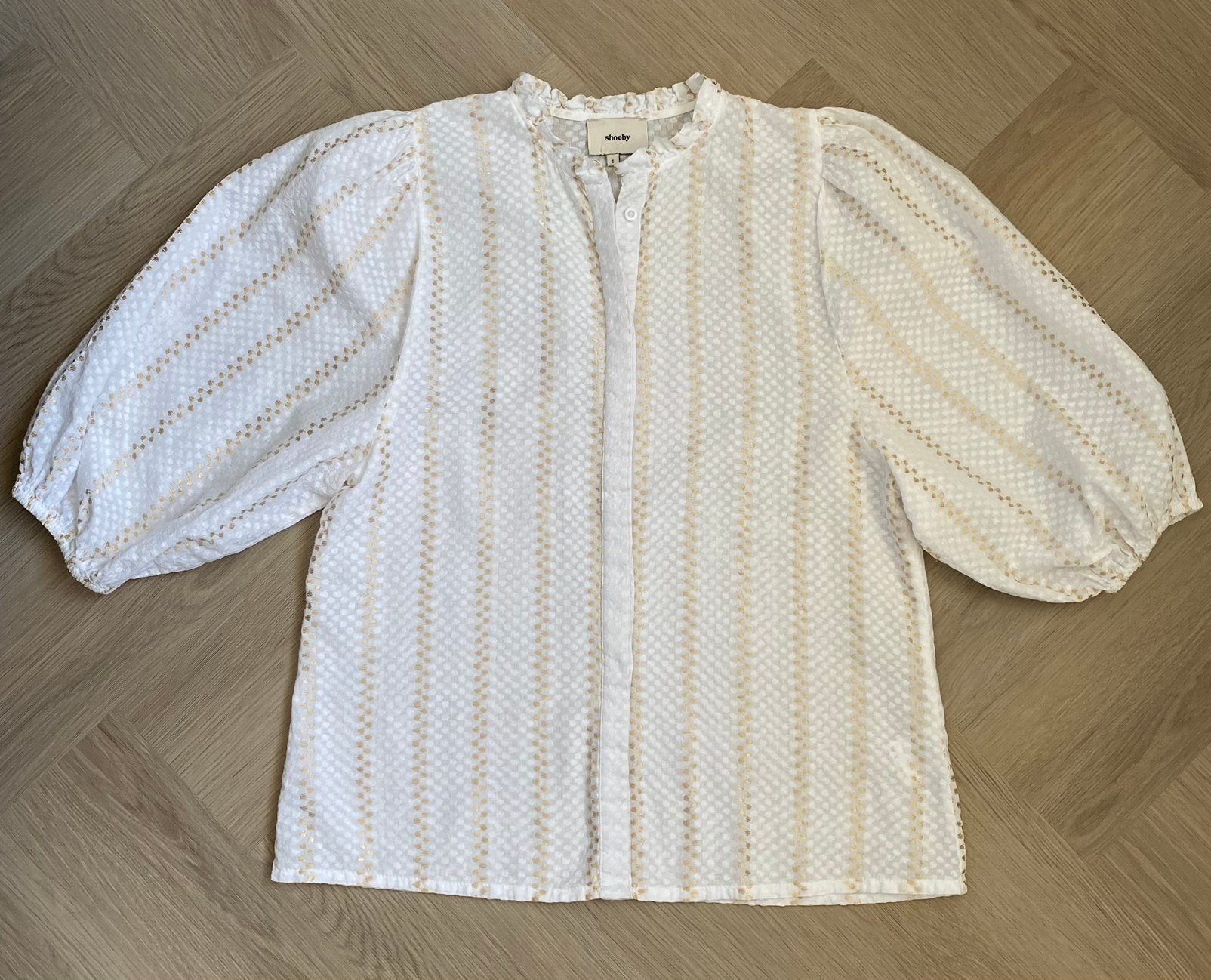 Shoeby blouse offwhite/goud roezel bloesje Shoeby, Ophalen of Verzenden, Zo goed als nieuw, Maat 36 (S), Wit