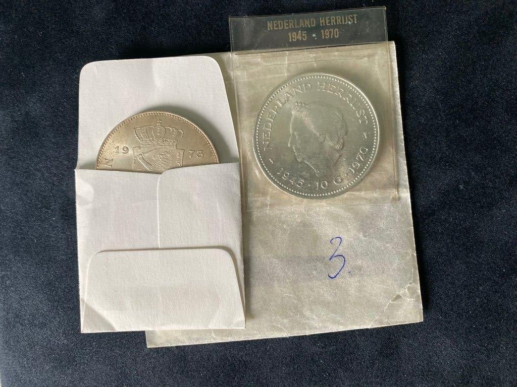 Set 2x zilveren tientje koningin Juliana 1973 & 1970, Koningin Juliana, Setje, Zilver, Ophalen of Verzenden