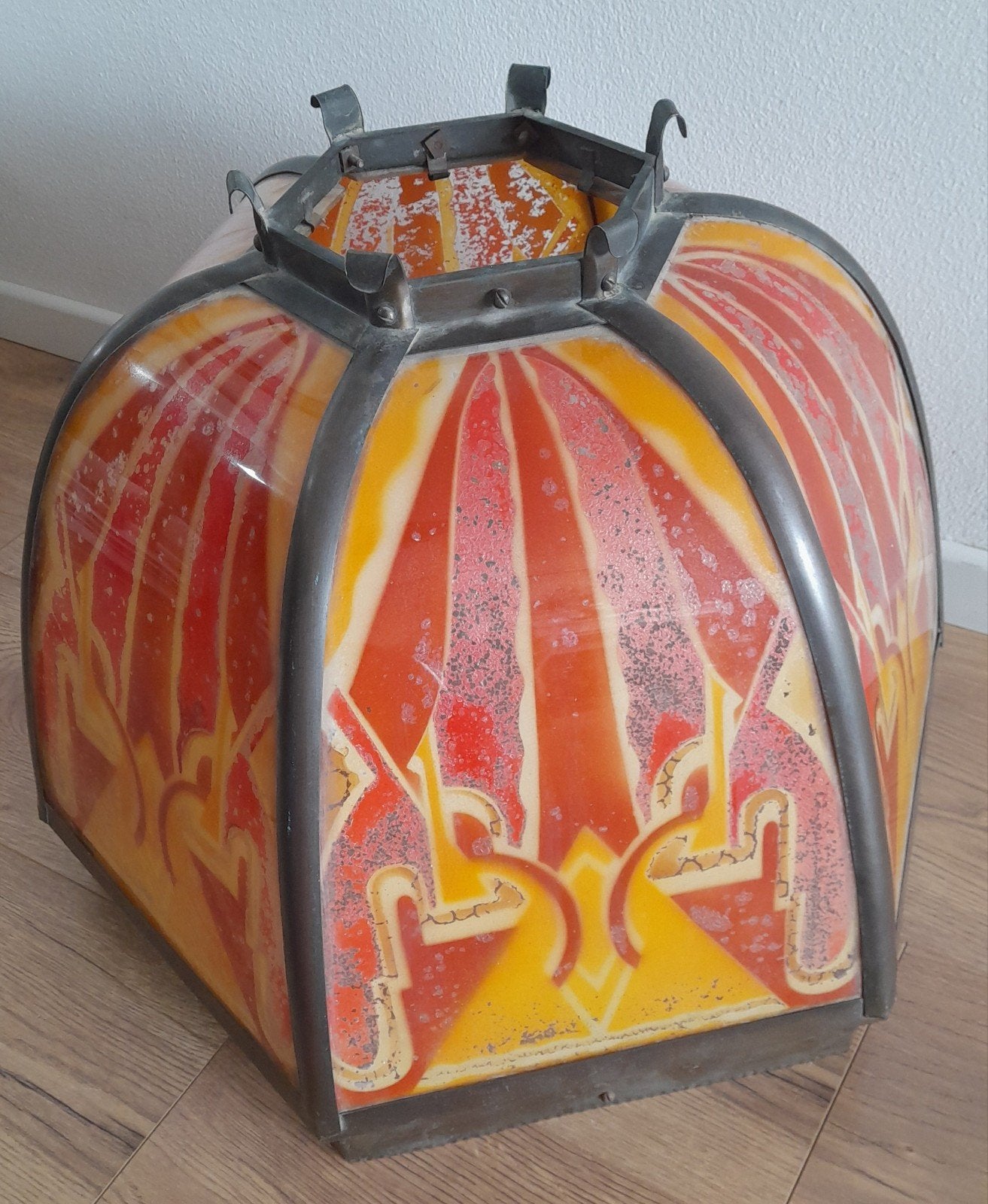 Vintage Art Deco Stijl Hanglamp Haagse school 6 kantig, Ophalen