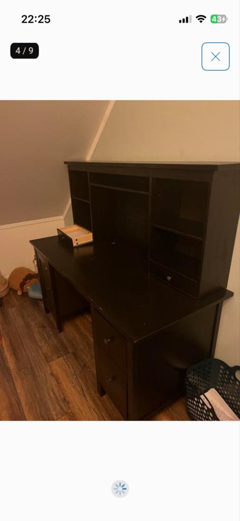 IKEA Hemnes Bureau met opzetstuk - Zwartbruin, Huis en Inrichting, Bureaus, Ophalen, Zwart, Gebruikt, IKEA