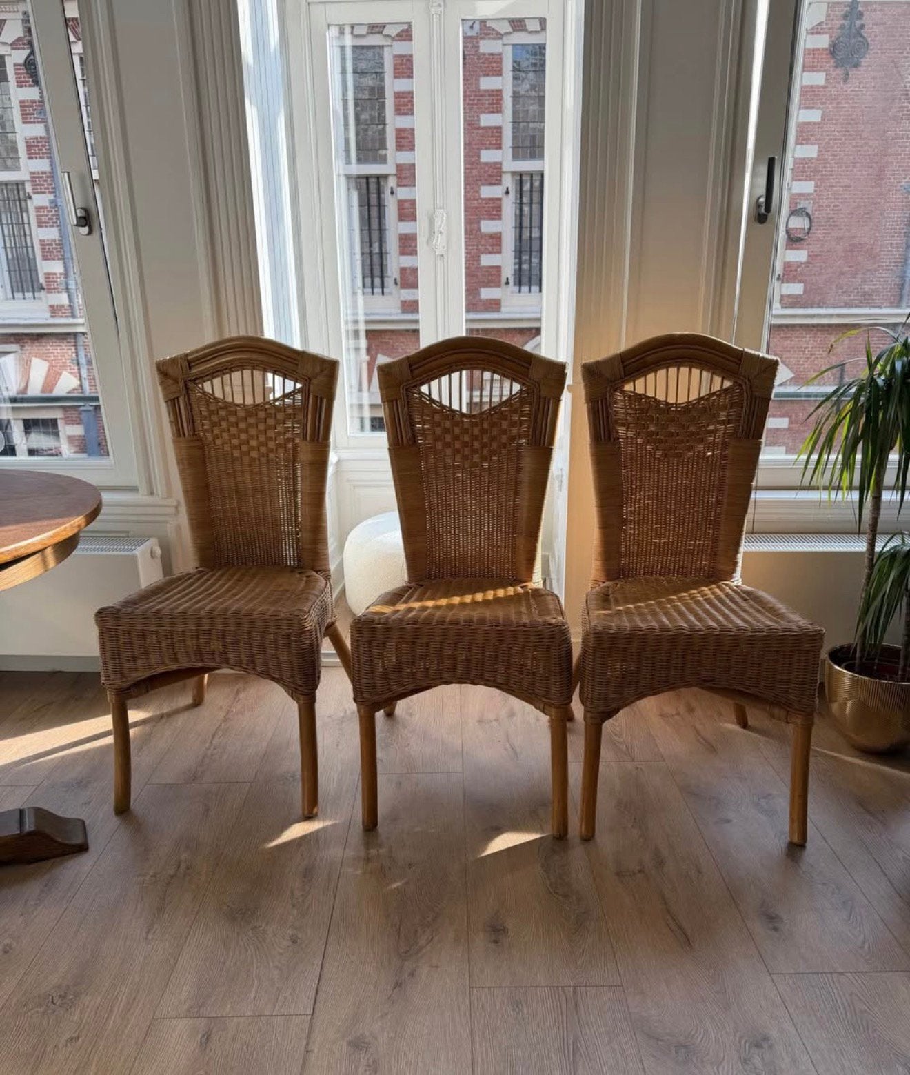Set van 3 vintage rotan / rieten eetkamerstoelen, Ophalen