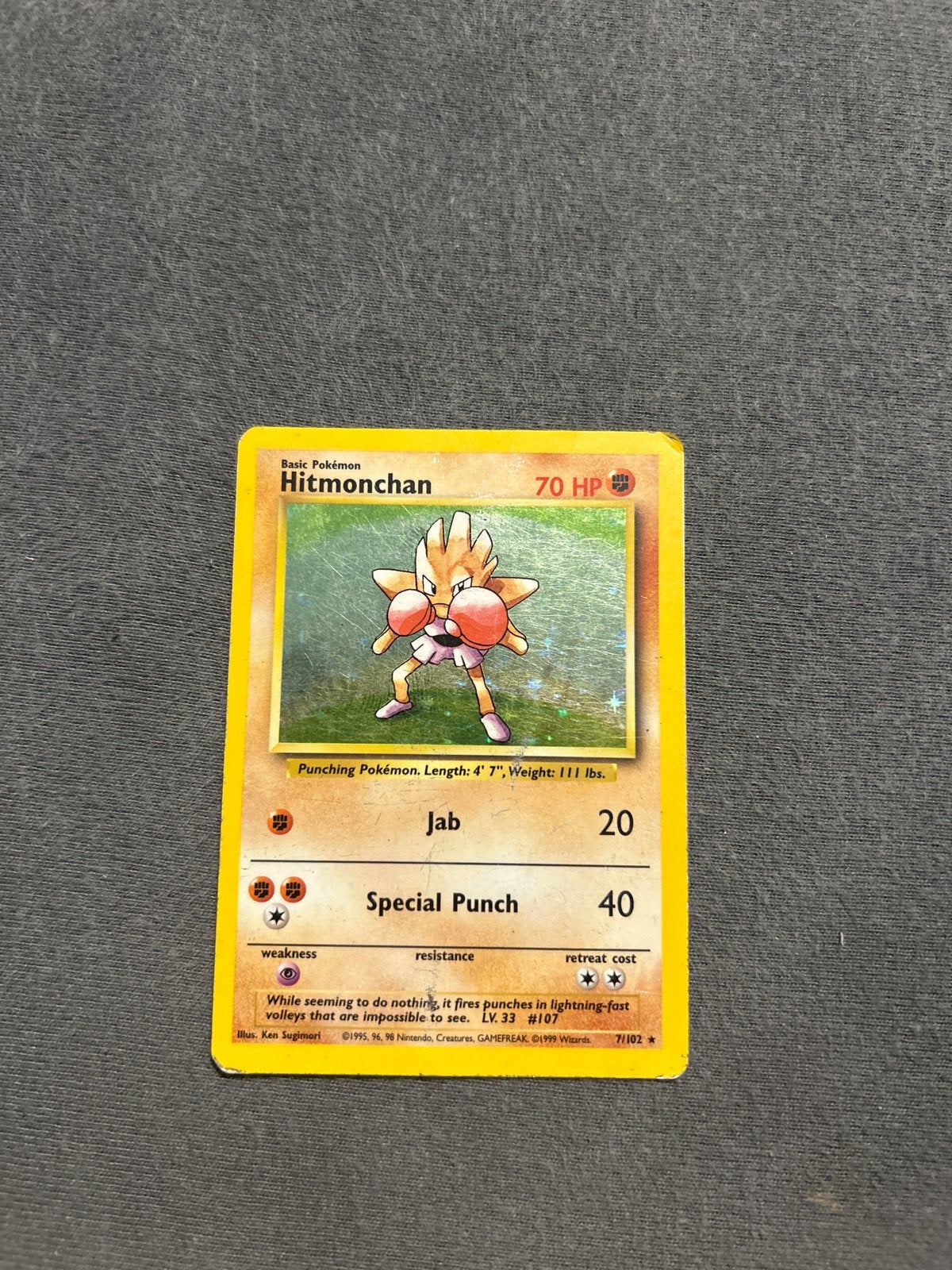 Hitmonchan Base Set Pokémon Kaart - Vintage Collectible, Ophalen of Verzenden, Gebruikt, Losse kaart