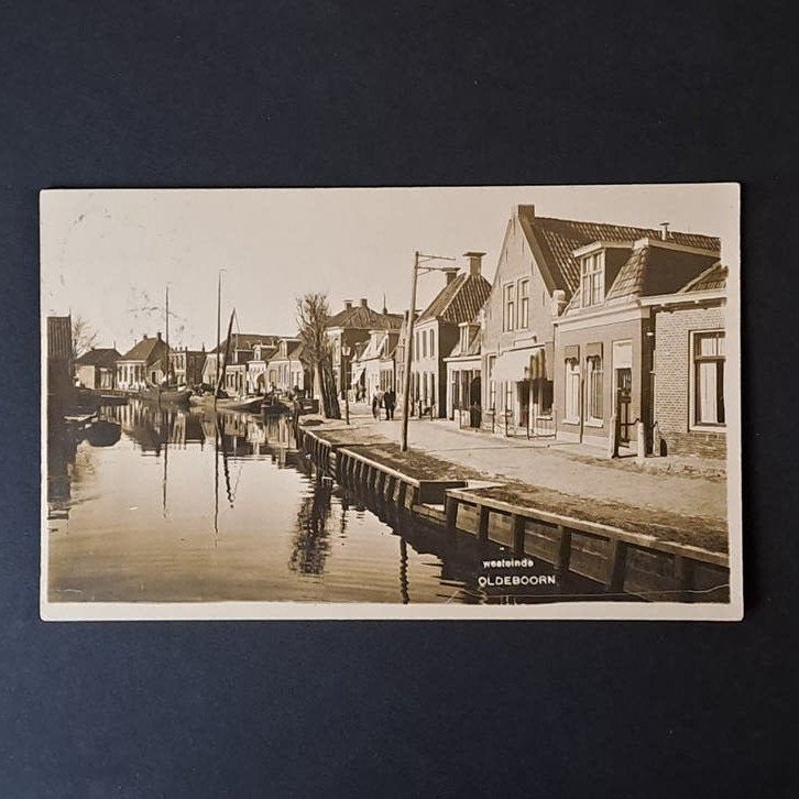 Fotokaart Oldeboorn Friesland Zicht op de Dorpskern 1935, Ophalen of Verzenden, 1920 tot 1940, Gelopen, Friesland