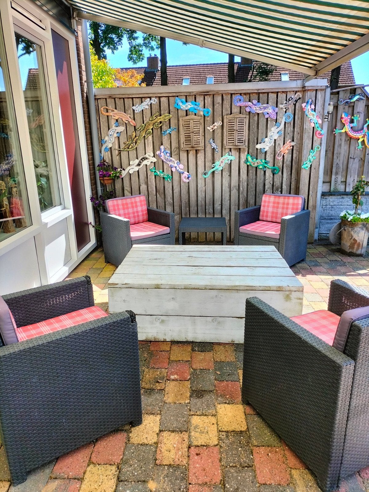 Wicker tuinstoelen met kussens (4 stuks), Ophalen of Verzenden, Gebruikt, Wicker
